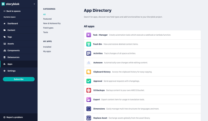 Screenshot of the App Directory