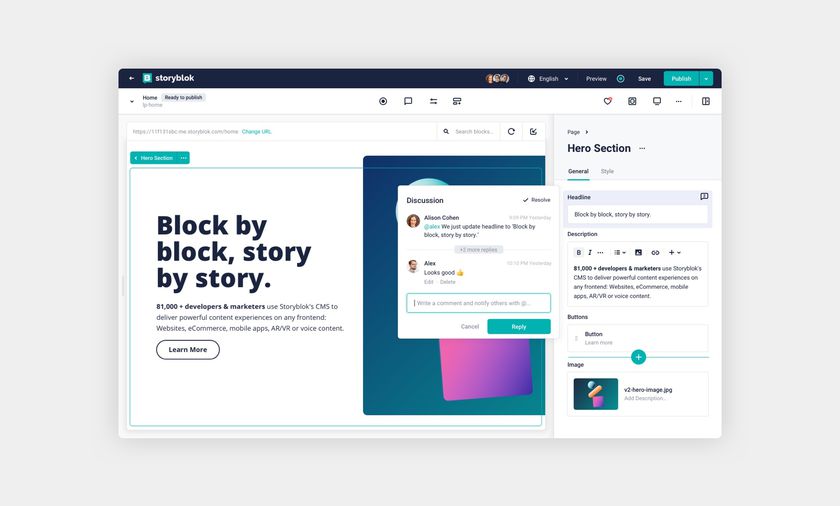 A screenshot of Storyblok's new and improved V2 headless CMS.